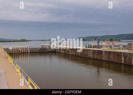 Guttenberg, Iowa. Mississippi River Navigation Lock. Foto Stock