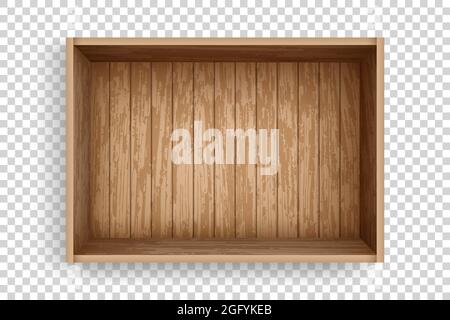 Scatola di legno realistica di vecchi assi. Cassa vuota fatta di assi con vista dall'alto. Aprire il modello del vano di carico Illustrazione Vettoriale