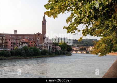 La cappella Pellegrini si trova nella zona absidale della basilica di Santa Anastasia a Verona, lungo il transetto destro; è la prima a destra Foto Stock