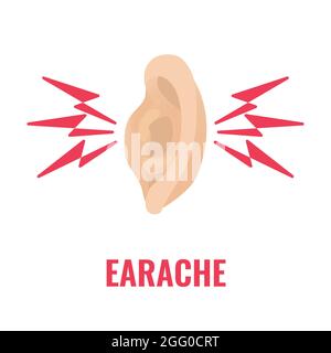 Orecchio, illustrazione concettuale. Dolore acuto causato da otite o pressione piana. Foto Stock