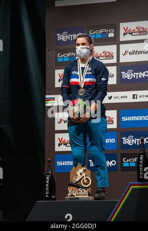 Mathilde BERNARD di Francia, seconda piazza donna, durante i Campionati del mondo MTB 2021, quattro Croce (4X), Mountain Bike evento ciclistico il 27 agosto 2021 in Val di Sole, Italia - Foto Olly Bowman / DPPI Foto Stock