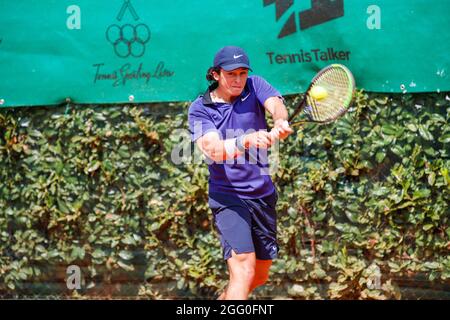 Sporting Tennis Lesa, Lesa (NO), Italy, August 27, 2021, Harold Mayot dalla Francia durante la Coppa Lesa 2021 - ITF - Tennis Internationals Foto Stock