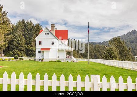 Heceta Head, Oregon, USA. La casa del custode del faro a Heceta Head. Foto Stock