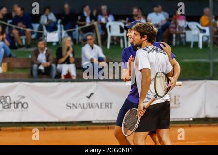 Sporting Tennis Lesa, Lesa (NO), Italy, August 27, 2021, Alessandro Bega e Harold Mayot durante la Lesa Cup 2021 - ITF - Tennis Internationals Foto Stock