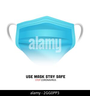 Illustrazione vettoriale della maschera chirurgica. Mascherine protettive blu su bianco. Maschera di protezione del virus corona. Illustrazione Vettoriale