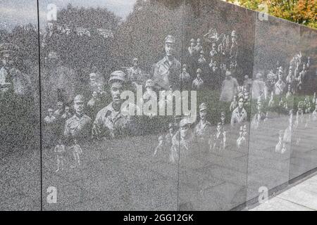 Korean War Memorial, Mural Wall progettato da Louis Nelson, Washington, DC, USA. Foto Stock