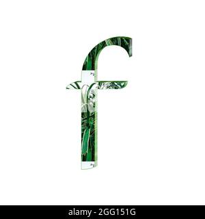 Verde texture piccola lettera f colorato 3D astratto bello sfondo bianco Foto Stock