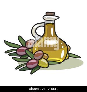 Olio di oliva fresco e frutta Illustrazione Vettoriale