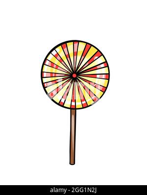 Illustrazione dello schizzo di colore dei dolci: Lecca gialla su sfondo bianco isolato. Illustrazione di alta qualità Foto Stock