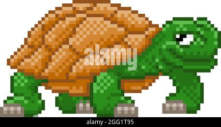 Tartaruga Tartaruga pixel Art Video gioco Cartoon Illustrazione Vettoriale