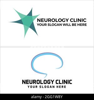 Logo clinica neurologica con icona astratta nervo e vettore cerebrale Illustrazione Vettoriale