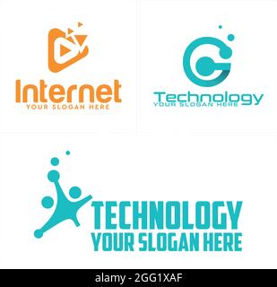 Triangle Play Button TECH Circuit e People Icon Vector Initial logo Technology Vector design Illustrazione Vettoriale