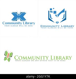 Libreria digitale con icona vettoriale pixel e farfalla Illustrazione Vettoriale
