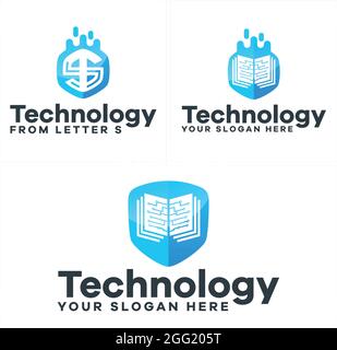Logo con tecnologia a icone Cyber Security Shield Illustrazione Vettoriale