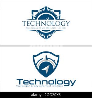 Logo con logo con maschera vettoriale a bussola Illustrazione Vettoriale