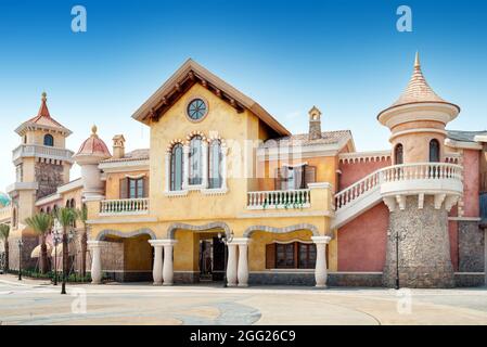 L'architettura esotica sull'Isola di Haihua, Hainan, Cina. Foto Stock