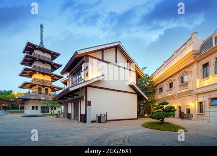 L'architettura esotica sull'Isola di Haihua, Hainan, Cina. Foto Stock