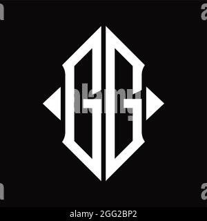 Monogramma con logo GG con maschera di disegno con fondo nero isolato a forma di scudo Illustrazione Vettoriale