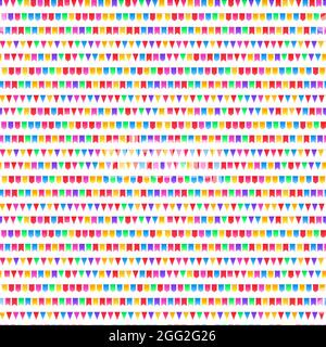 Modello senza giunture di bandiere, ghirlande. Ghirlanda di Carnevale con pennant. Bandiere colorate decorative degli inviti, biglietti d'auguri, compleanno, Illustrazione Vettoriale