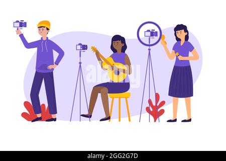 Blogger piatti disegnati a mano illustrazione vettoriale. Illustrazione Vettoriale