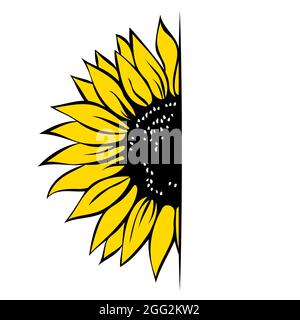 Modello monogramma di girasole, semi girasole, illustrazione vettoriale disegnata a mano. Illustrazione Vettoriale