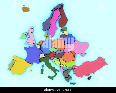 Mappa in 3D dell'Europa in diversi colori Foto Stock