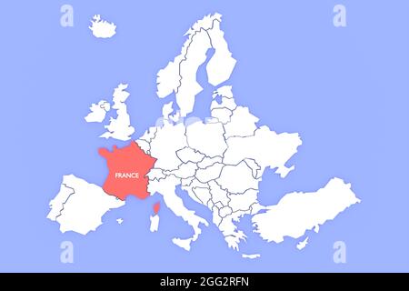 La mappa in 3D dell'Europa si è concentrata sulla Francia in rosso Foto Stock