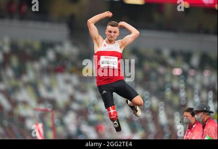 28 agosto 2021: Daniel Wagner dalla Danimarca al salto lungo durante l'atletica al Tokyo Paralympics, Stadio Olimpico di Tokyo, Tokyo, Giappone. Prezzo Kim/CSM Foto Stock