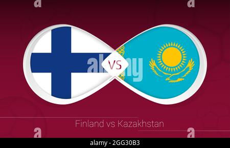 Finlandia vs Kazakhstan in Football Competition, Gruppo D. contro icona sullo sfondo del calcio. Illustrazione vettoriale. Illustrazione Vettoriale