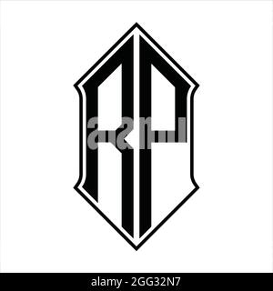 Logo RP monogramma con schermo e disegno a contorno nero icona vettoriale astratto Illustrazione Vettoriale