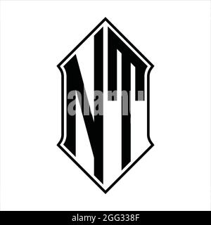 Logo NT monogramma a forma di schermo e disegno a contorno nero immagine vettoriale icona astratto Illustrazione Vettoriale