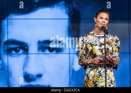 La principessa Crown Victoria partecipa all'assegnazione del Premio Raoul Wallenberg, a Stoccolma, Svezia, il 27 agosto 2021. Foto di Robet Eklund/Stella Pictures/ABACAPRESS.COM Foto Stock