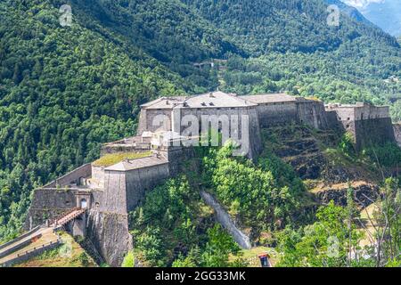 Il Forte di Exilles è un complesso fortificato della Val di Susa, Città Metropolitana di Torino, Piemonte, Italia settentrionale Foto Stock