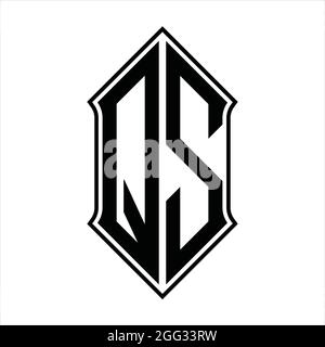 Logo QS monogramma con schermo e disegno a contorno nero immagine vettoriale icona astratto Illustrazione Vettoriale