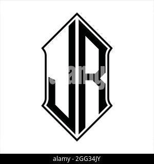 Logo JR monogramma con schermo e disegno a profilo nero immagine vettoriale icona astratto Illustrazione Vettoriale