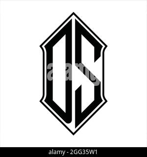 Logo DS monogramma con schermo e disegno a contorno nero immagine vettoriale icona astratto Illustrazione Vettoriale