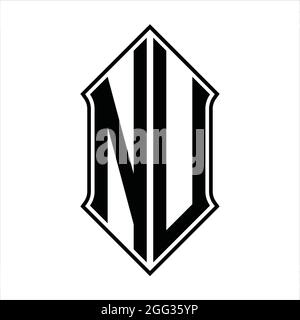 NU Logo monogramma con schermo e disegno nero contorno immagine vettoriale icona astratto Illustrazione Vettoriale