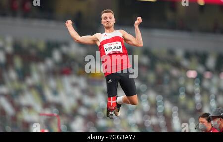 28 agosto 2021: Daniel Wagner dalla Danimarca al salto lungo durante l'atletica al Tokyo Paralympics, Stadio Olimpico di Tokyo, Tokyo, Giappone. Prezzo Kim/CSM Foto Stock