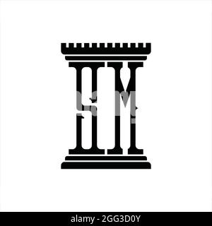 Logo SM monogramma con modello a colonna con sfondo bianco Illustrazione Vettoriale