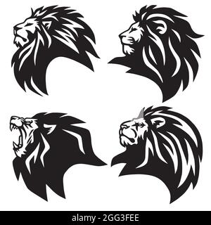 Set della collezione di mascotte con logo Lion Head. Icona di illustrazione di Premium Design Vector Illustrazione Vettoriale