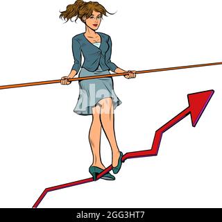Donna d'affari acrobat va su un programma di crescita. Vendite Illustrazione Vettoriale