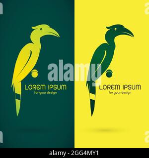 Immagine vettoriale del disegno a forma di hornbill su sfondo verde e sfondo giallo, Logo, simbolo. Illustrazione Vettoriale