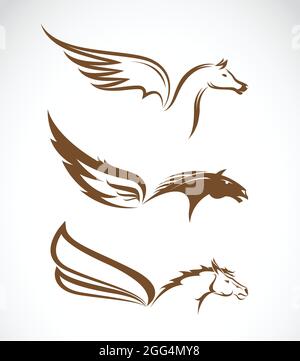 Immagine vettoriale dei cavalli alati pegasus su sfondo bianco. Illustrazione vettoriale a livelli facilmente modificabile. Animali selvatici. Animale da fattoria. Illustrazione Vettoriale