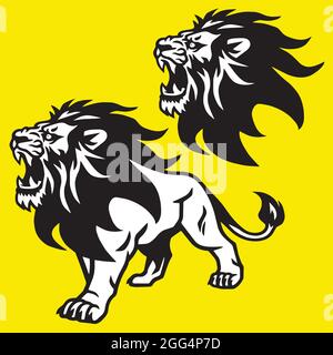 Collezione set Pack logo Lion Roaring Head Stand Esport Mascot Vector Illustrazione Vettoriale