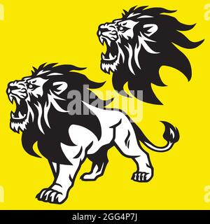 Collezione set Pack logo Lion Roaring Head Stand Esport Mascot Vector Illustrazione Vettoriale