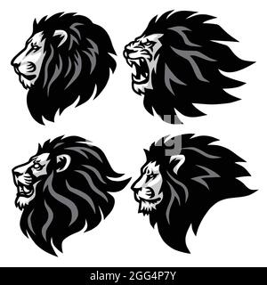 Set di logo Lion. Collezione Premium Sports Mascot Design. Pacchetto illustrazioni vettoriali Illustrazione Vettoriale