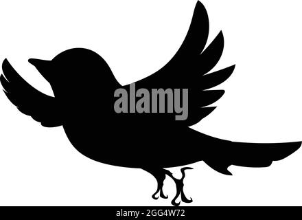 Giallo Sparrow Flying in Air. Silhouette di uccello nero contro sfondo bianco Nessun cielo. Vettore libero Illustrazione Vettoriale