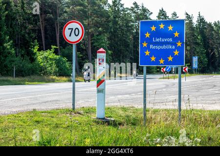 Lituania segnale di frontiera UE Foto Stock