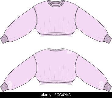 Crop Sweater moda Dress design generale disegno tecnico modello vettoriale per Signore. Abito moderno ed elegante design mock up. Illustrazione Vettoriale