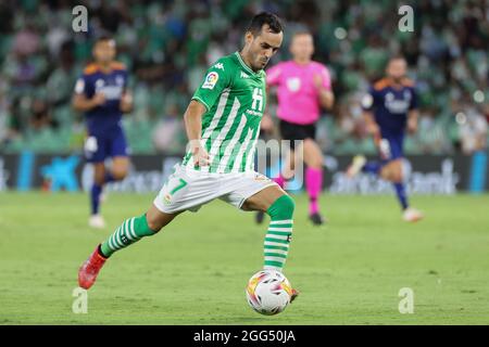 Siviglia, Spagna. 28 agosto 2021. Juanmi di Real Betis durante la partita la Liga Santader tra Real Betis Balompie e Real Madrid CF a Benito Villamarin a Siviglia, Spagna, il 28 agosto 2021. (Credit: Jose Luis Contreras) Credit: DAX Images/Alamy Live News Foto Stock